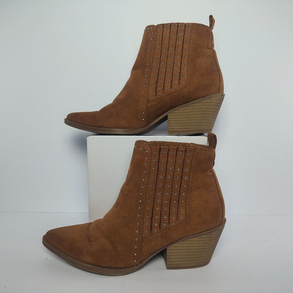 Maurices Women's 9M Brown Audra Studded Pointed Toe Block Heel Ankle Boots